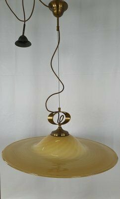 Pendant In Murano Glass And Brass With Double Support, 1970s