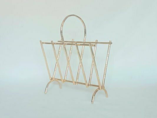 Vintage Gilt Metal Faux Bamboo Magazine Rack, 1970s