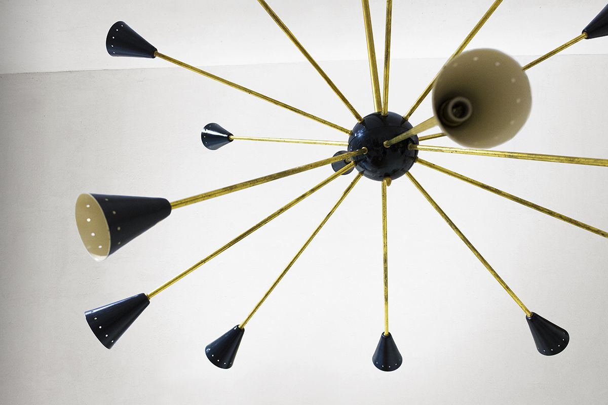 Mid Century Sputnik Chandelier In Brass, 1960s photo Lighting