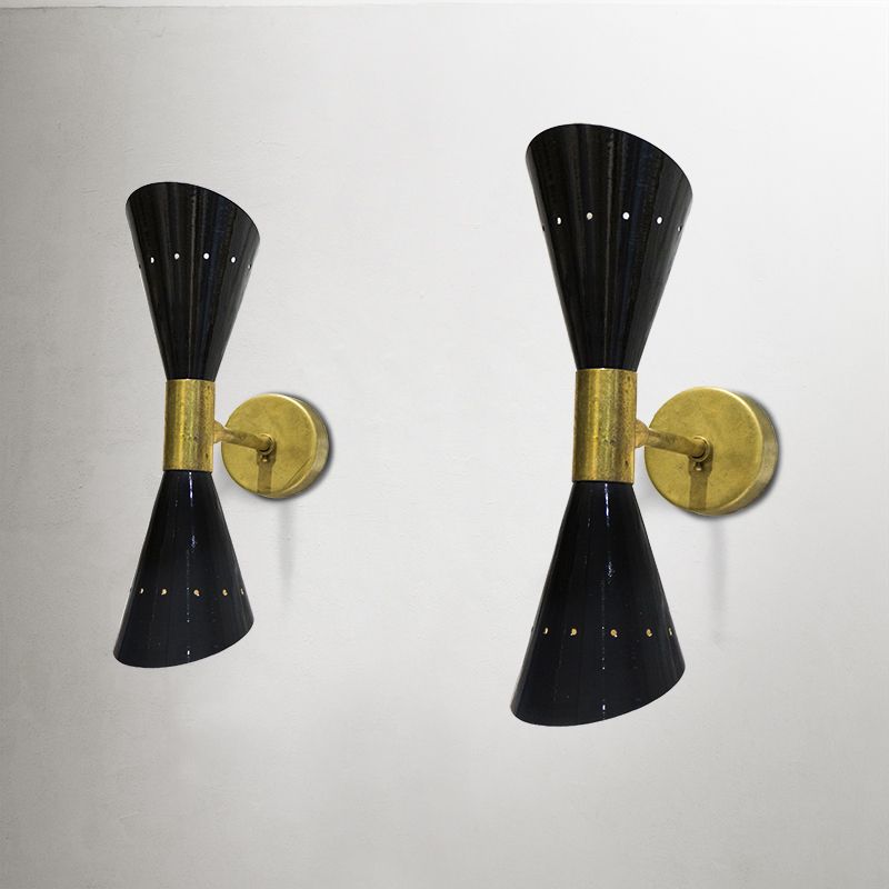 Italian Wall Sconces In Brass And Aluminium, 1950s, Set Of 2 photo vinterior