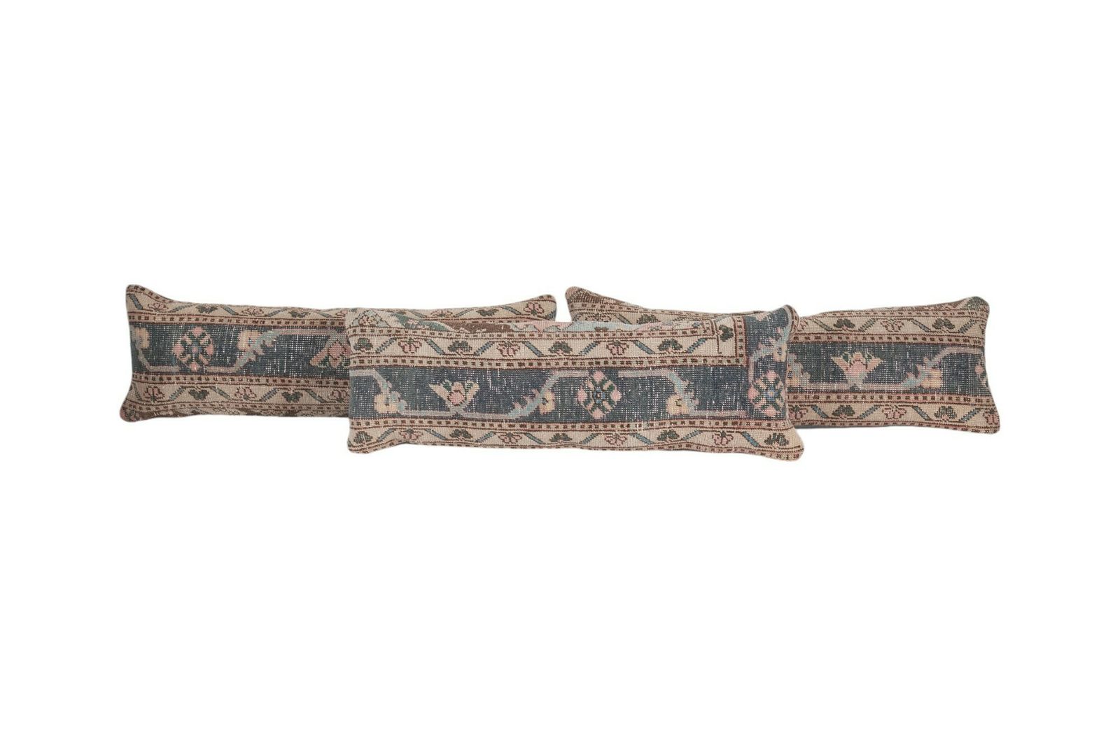 Set Of Two Turkish Oushak Rug Pillow Cover, Matching Queen Beige And Blue Boho Woven  Bedding Pillow Case