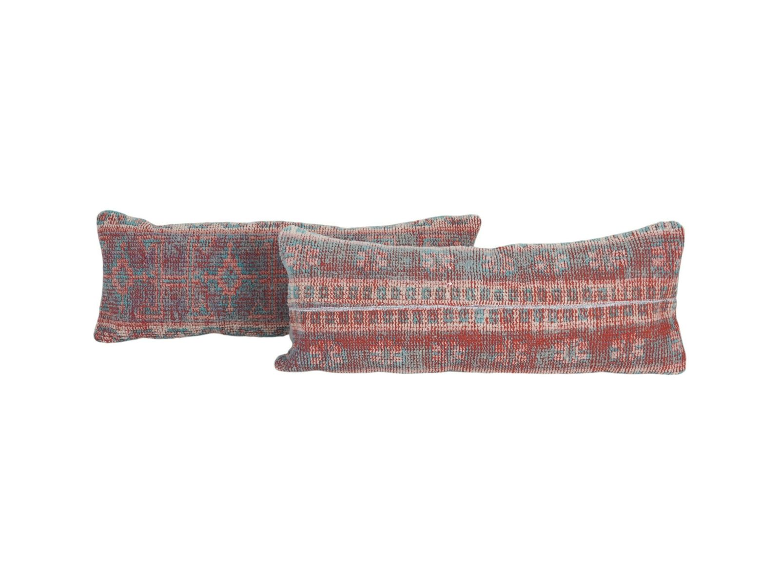 Vintage Turkish Oushak  Pillow Cover, Set Of Two Red And Blue Faded Bedding Carpet  Cover