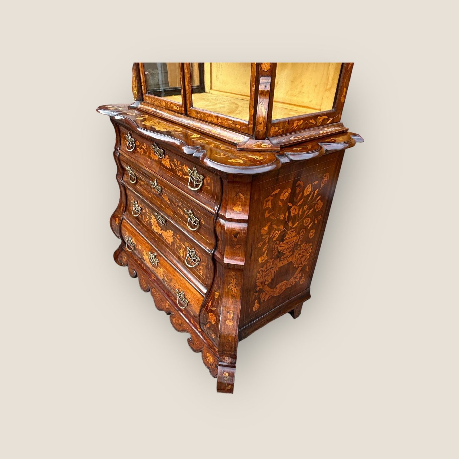 Edwards & Roberts Dutch Marquetry Display Cabinet On Chest photo vintage