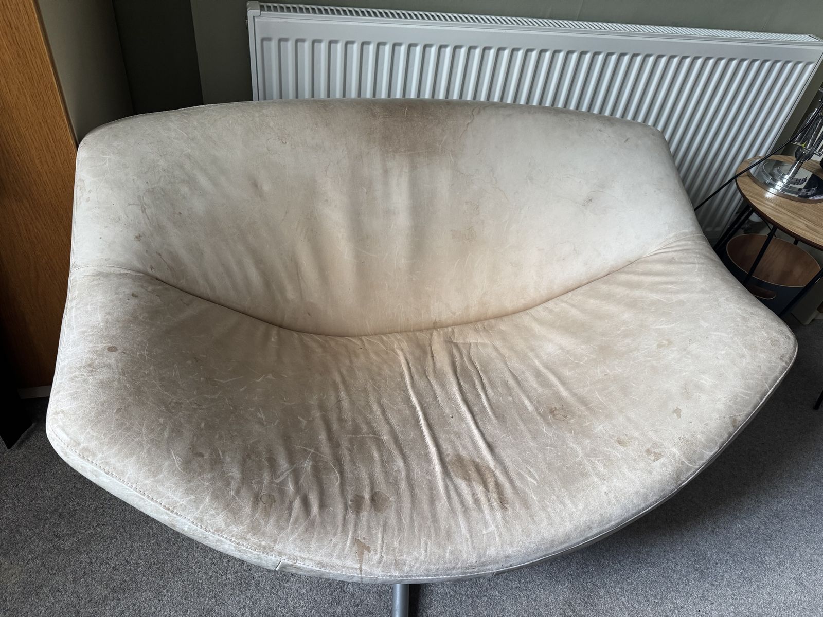 Vintage Gerard Van Den Berg Swivel Chair In Cream Napa Leather, With Matte Chrome Base