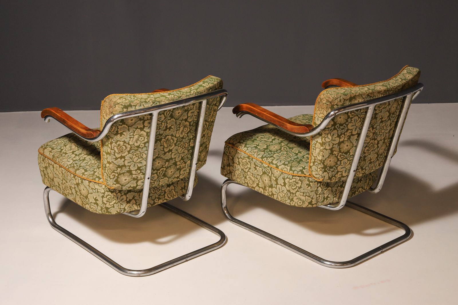 Pair Of Cantilever Tubular Steel Armchairs For Kovona, Czechoslovakia, 1950’s photo for sale