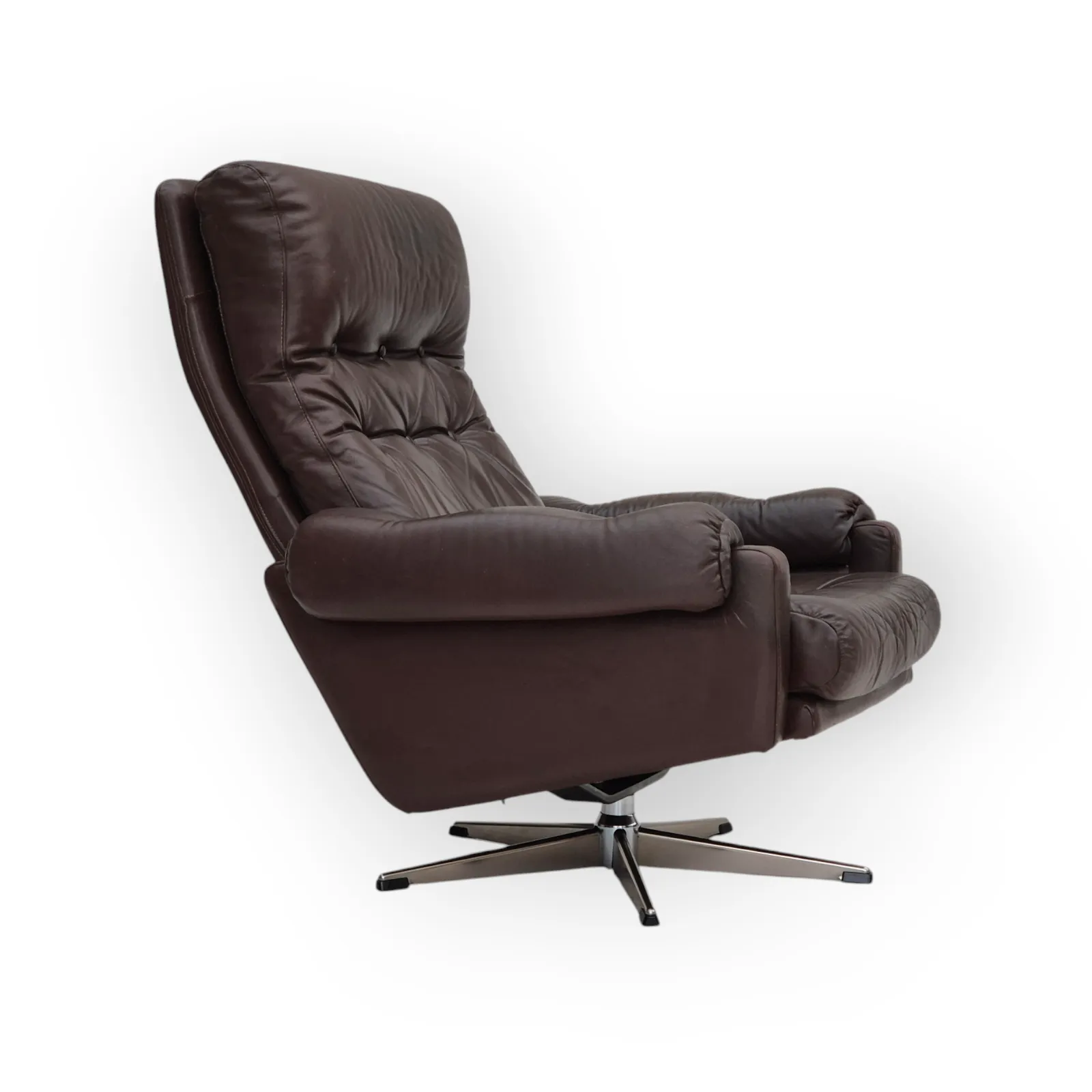 1970s, Danish Swivel Chair, Original Condition, Brown Furniture Leather.