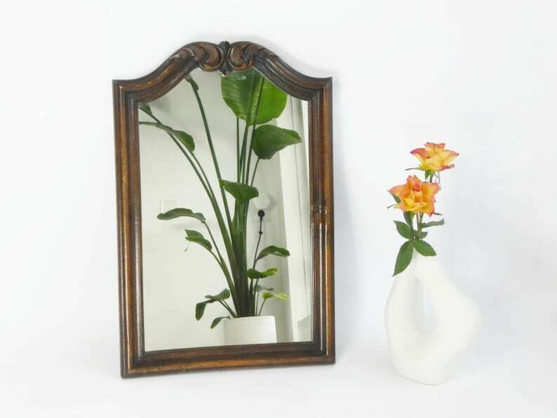 Belgian Wooden Ornate Mirror, Scalloped Wall Mirror With Floral Carving, Farmhouse Wall Decor