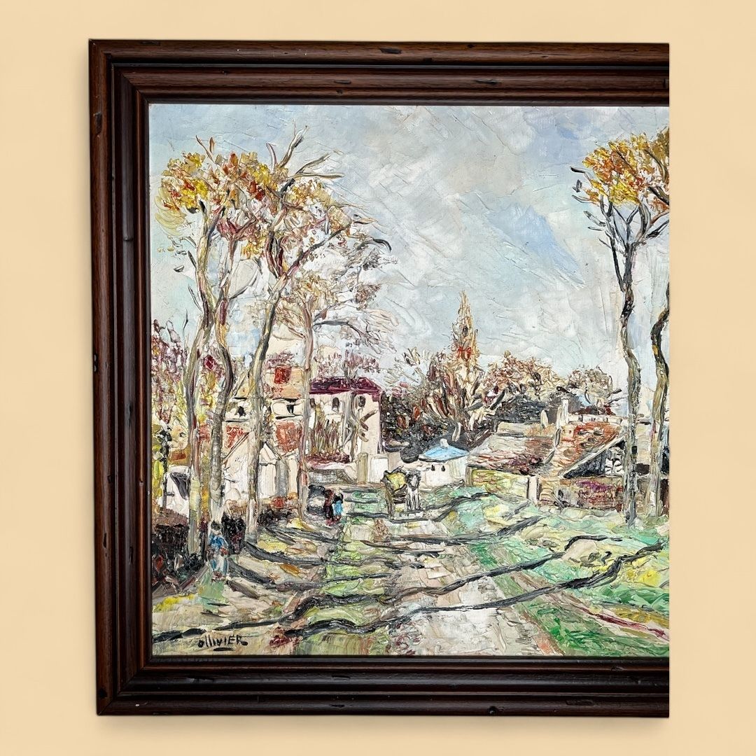 Village Street, Oil On Canvas Landscape Painting photo for sale