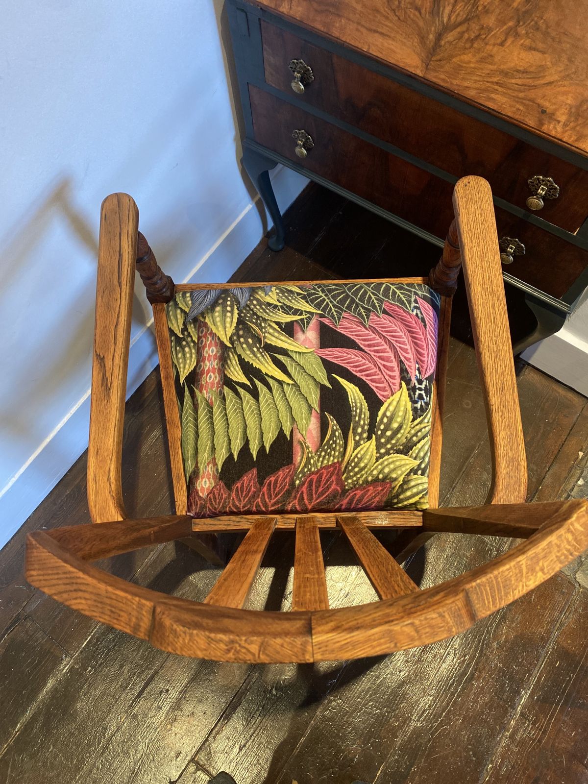 Antique Wooden Desk Chair Reupholstered In Velvet Belorizonte Christian Lacroix Fabric photo for sale