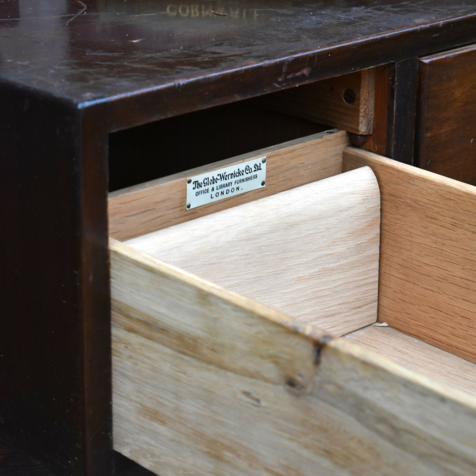 Antique Globe Wernicke Mahogany Filing Index Bank Of Drawers Library Cabinet photo vintage