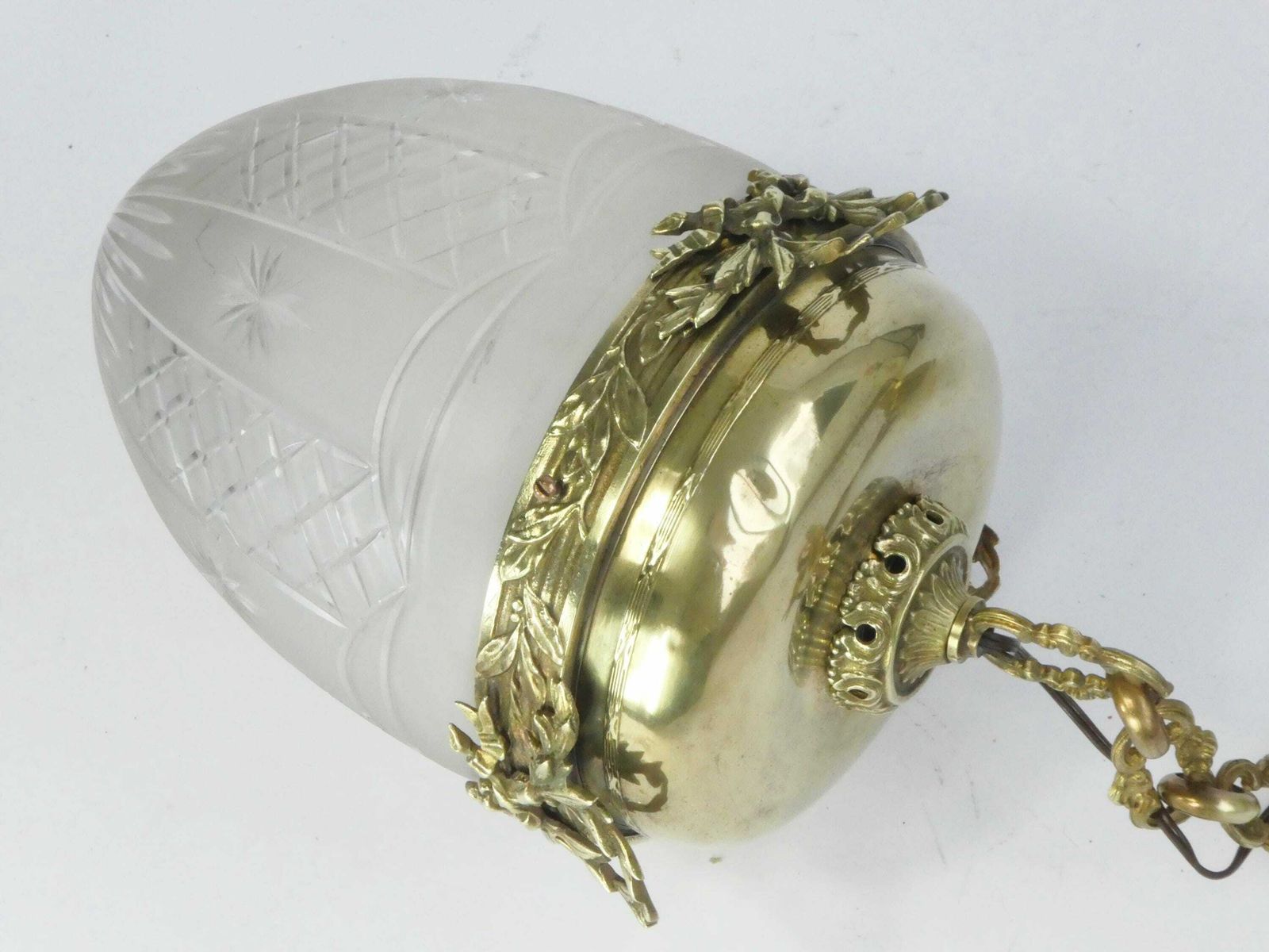 photo for sale Antique Art Nouveau Chandelier With Brass, Elegant French Lamp With Cut Glass, Crystal Teardrop Pendant, Ceiling Lamp