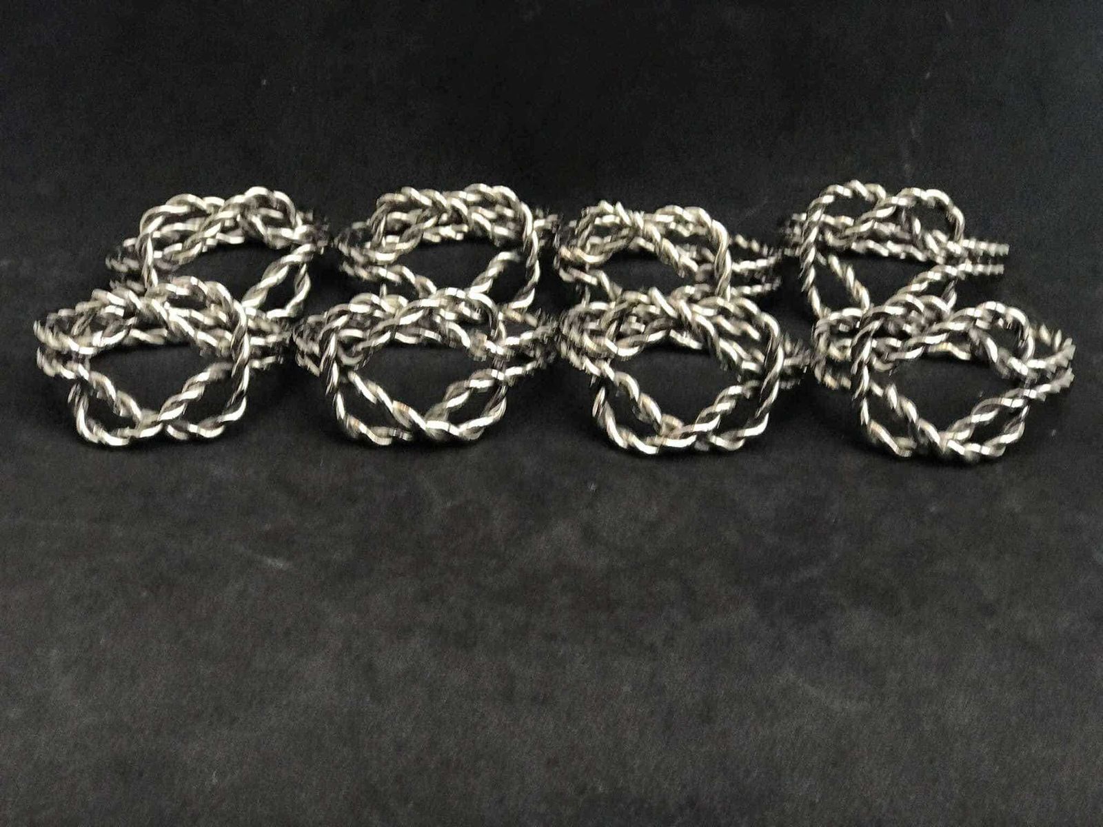 Vintage Napkin Rings Chain Bow Decor Silver Plated Metal France 8 Holder Serviette Rings Hostess Gift 1960s photo 185.0