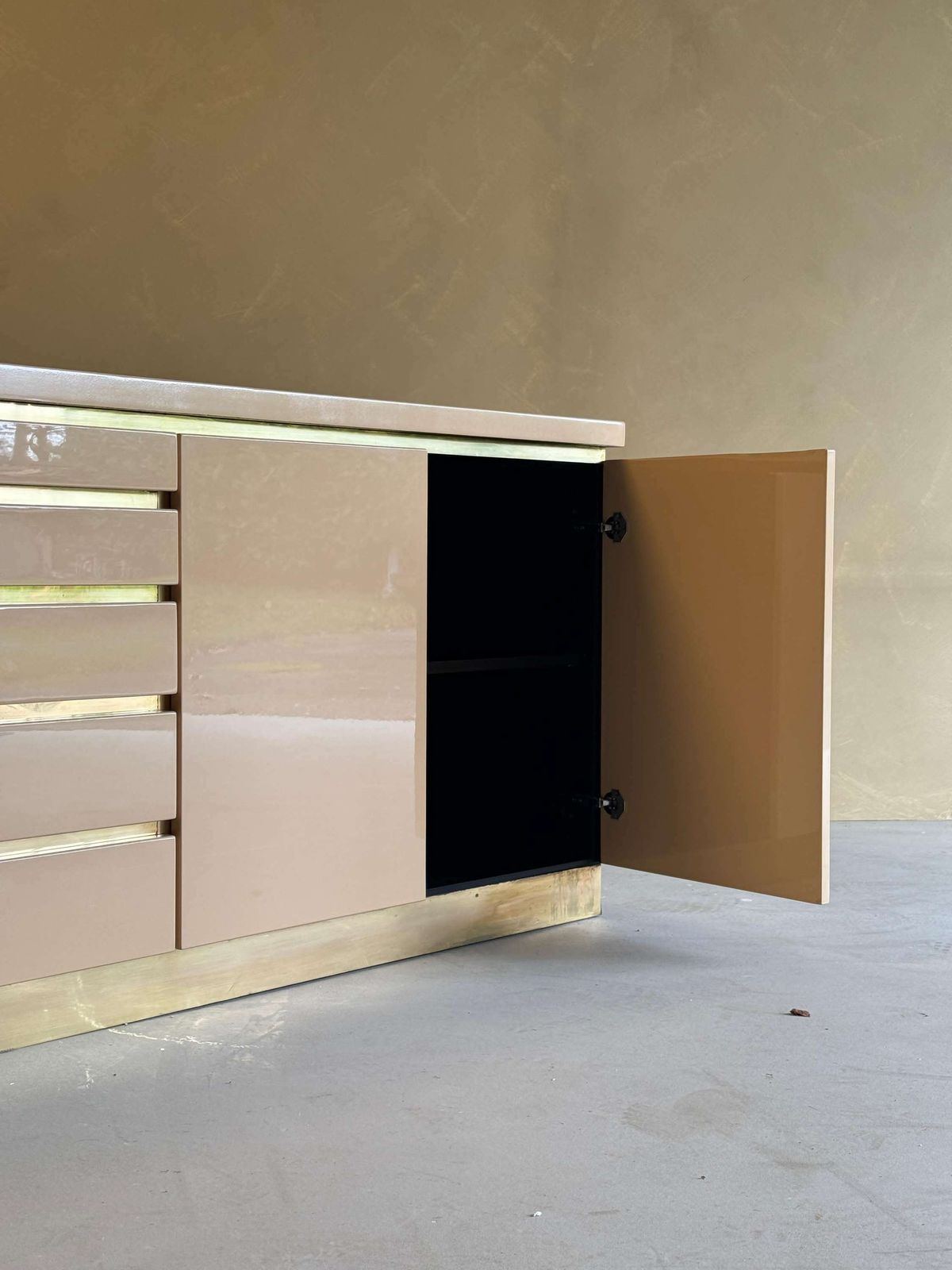 Cream Lacquered And Brass Sideboard By Jean Claude Mahey, France photo 4068.0