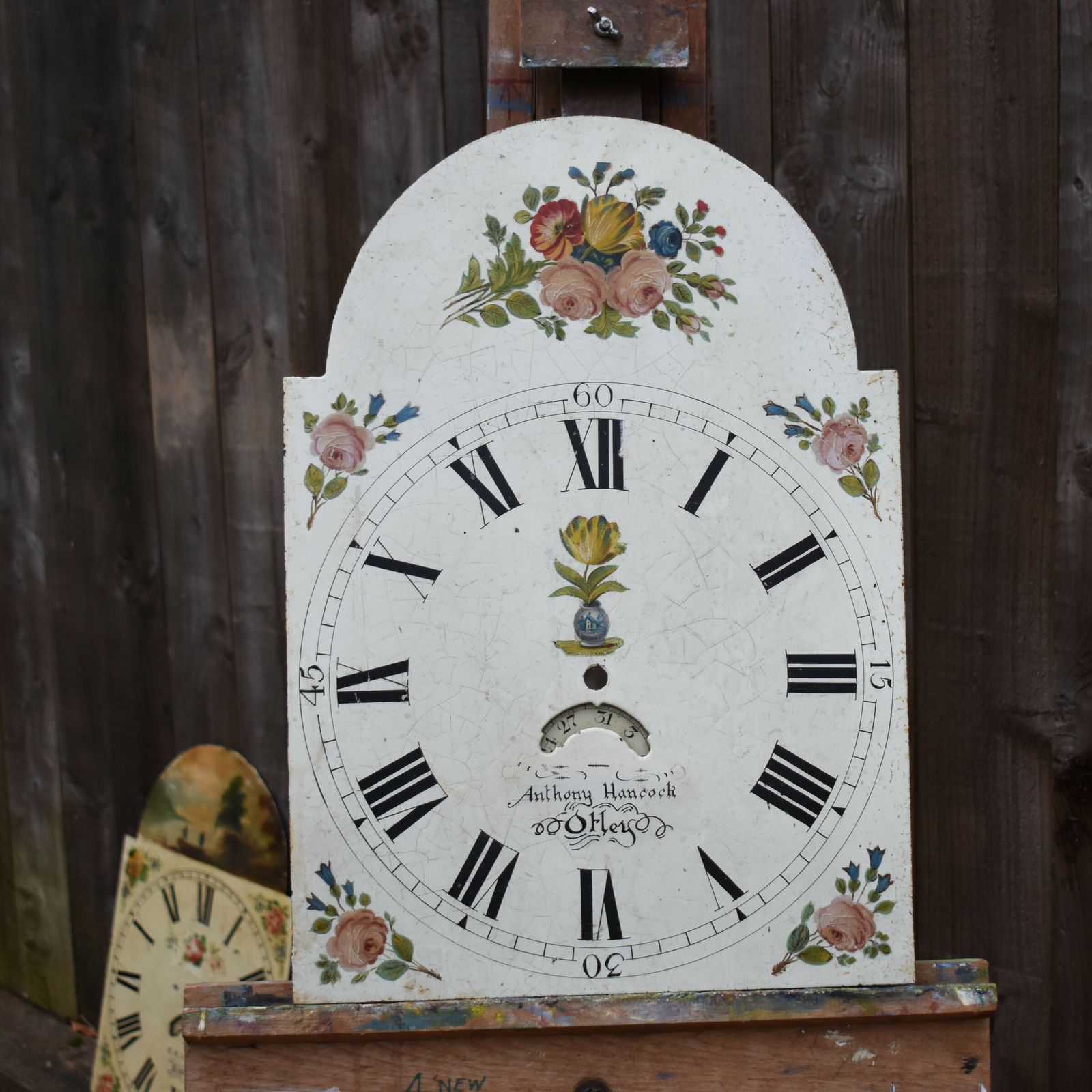 Antique 1822 Regency Anthony Hancock Otley Hand Painted Grandfather Clock Face photo furniture