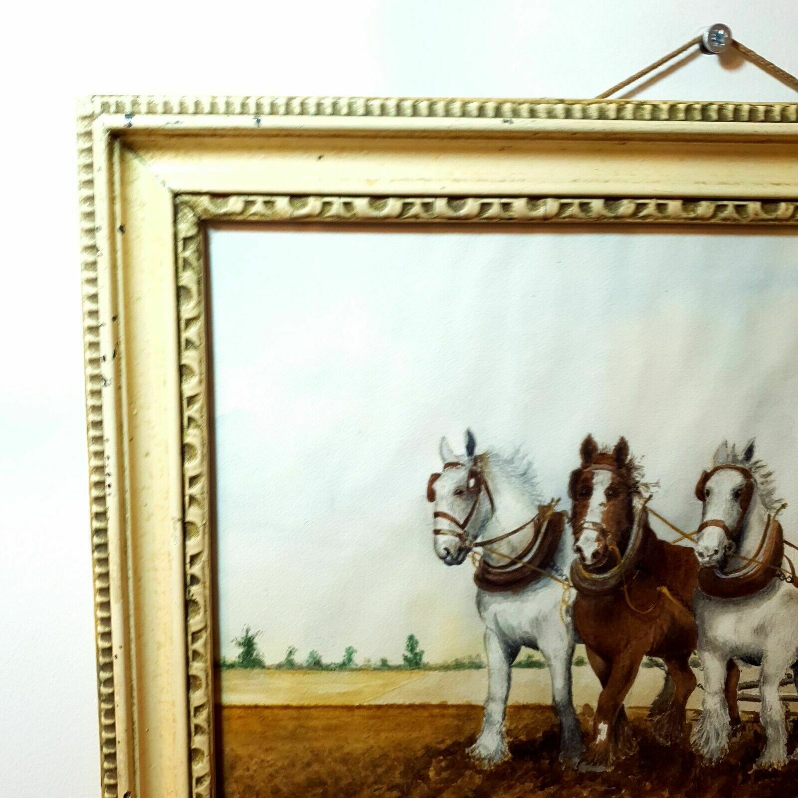 Artist Signed Watercolour Ploughing Horses & Farmer Framed Vintage Landscape Art photo for sale
