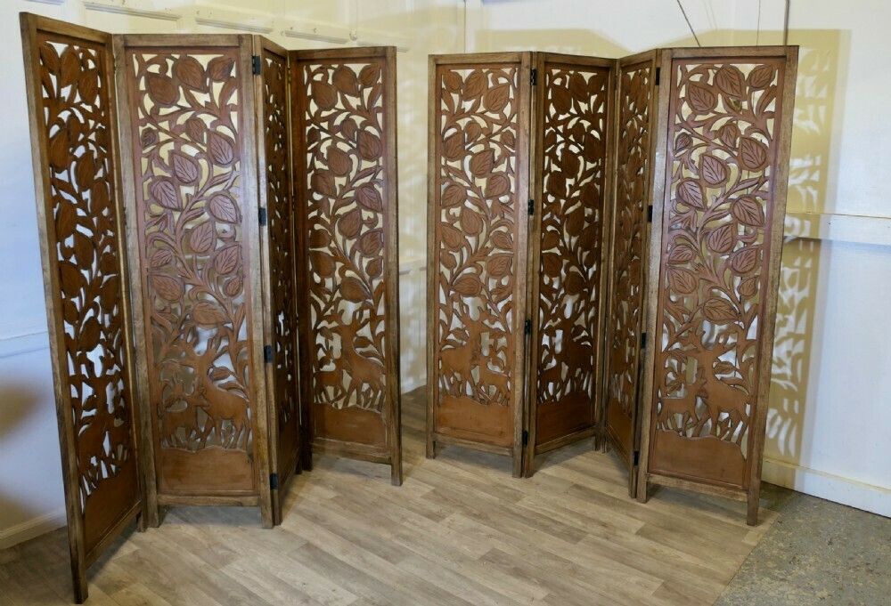 A Pair Of North African Carved Pierced 4 Fold Screens