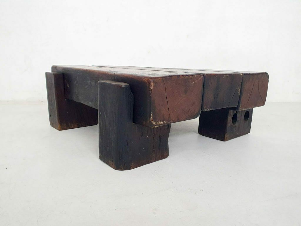 Mid Century Brutalist Massief Houten Salontafel, Nederland, Ca. Jaren 1970 photo buy