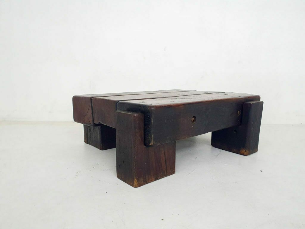 1204.0 Mid Century Brutalist Solid Wooden Coffee Table, The Netherlands 1970's photo