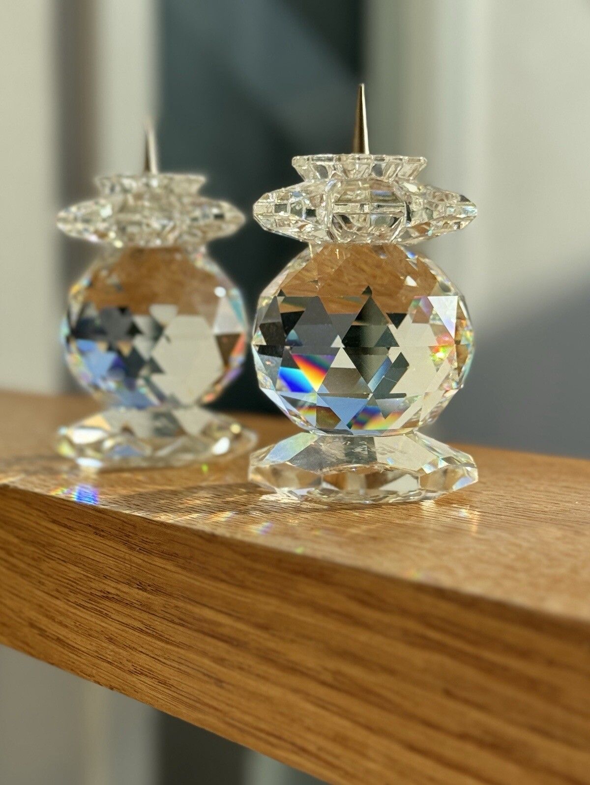 A Rare Pair Of Swarovski Crystal Faceted Pin Style Candle Holders Model 103 photo furniture