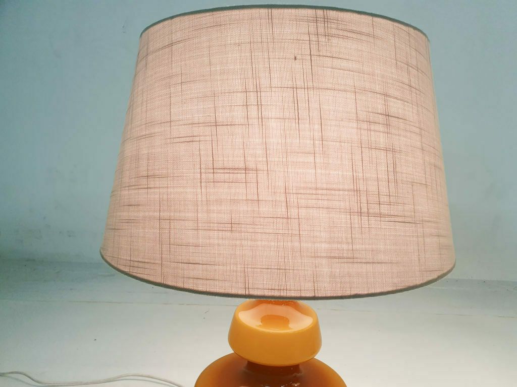 Set Of Two Mid Century Yellow Glass Table Lights, Belgium 1960's photo vintage