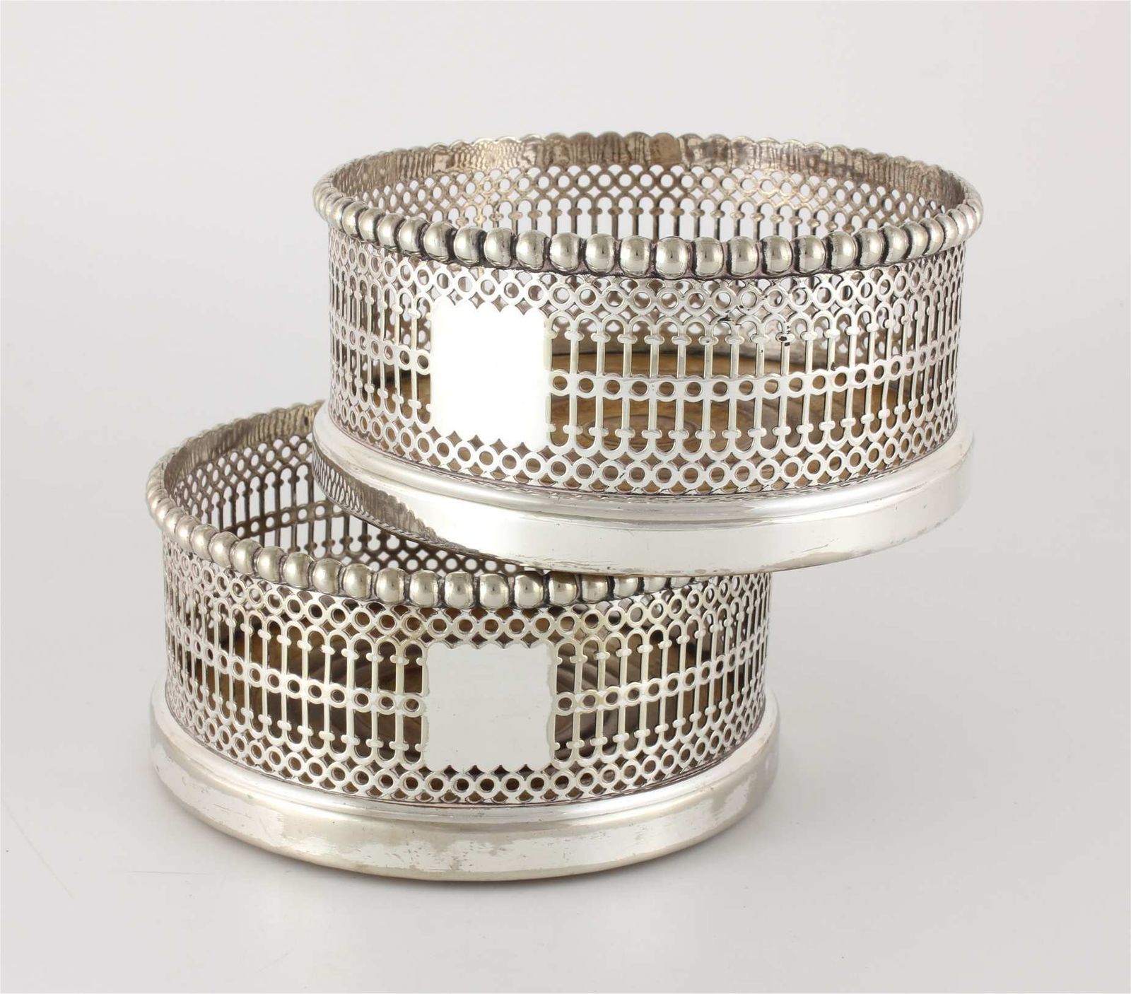 Pair Large Wine Bottle Coasters. Silver Plate Champagne Holders. C1850. photo 310.0