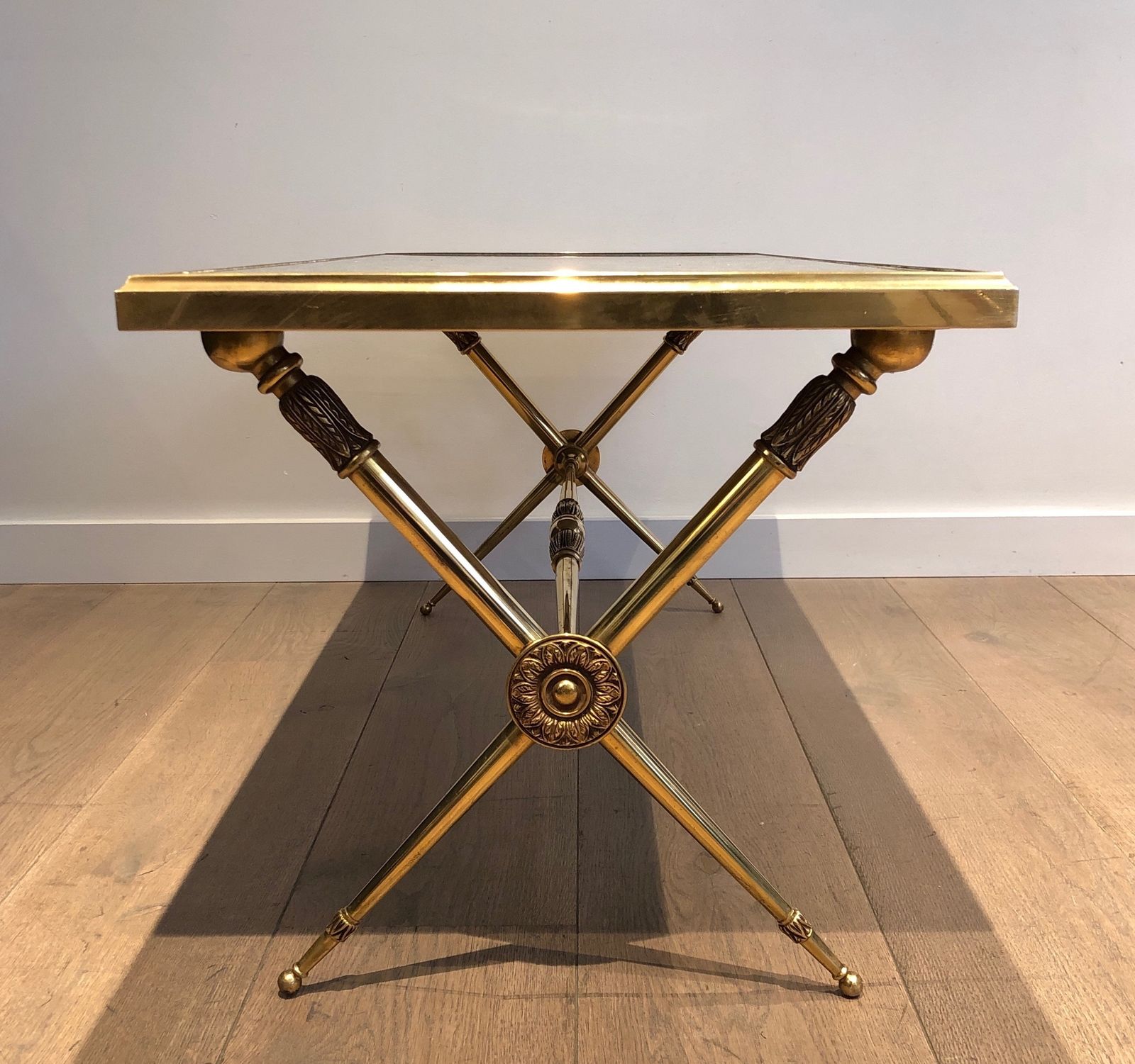 Neoclassical Style Coffee Table In Brass And Marble In The Style Of Raymond Subes photo vinterior