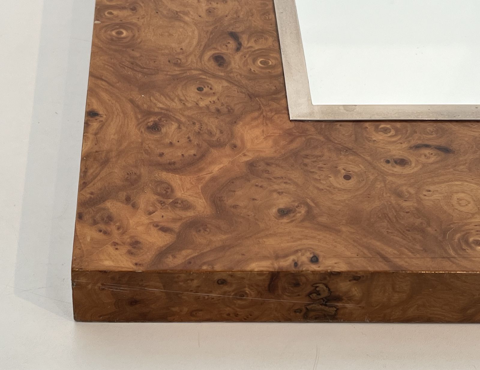 Willy Rizzo Elm Burl Veneer And Chrome Mirror photo for sale