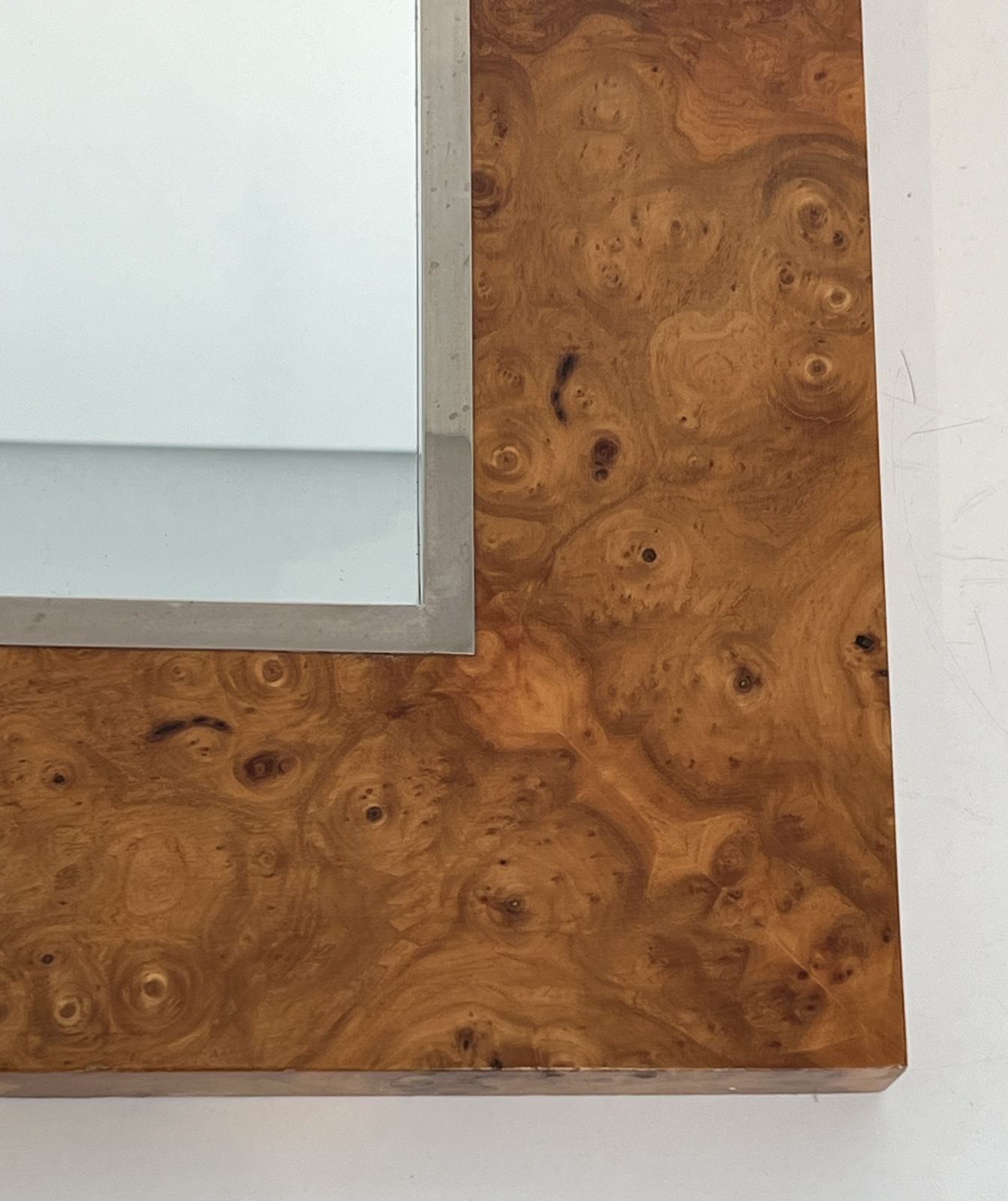 photo furniture Willy Rizzo Elm Burl Veneer And Chrome Mirror