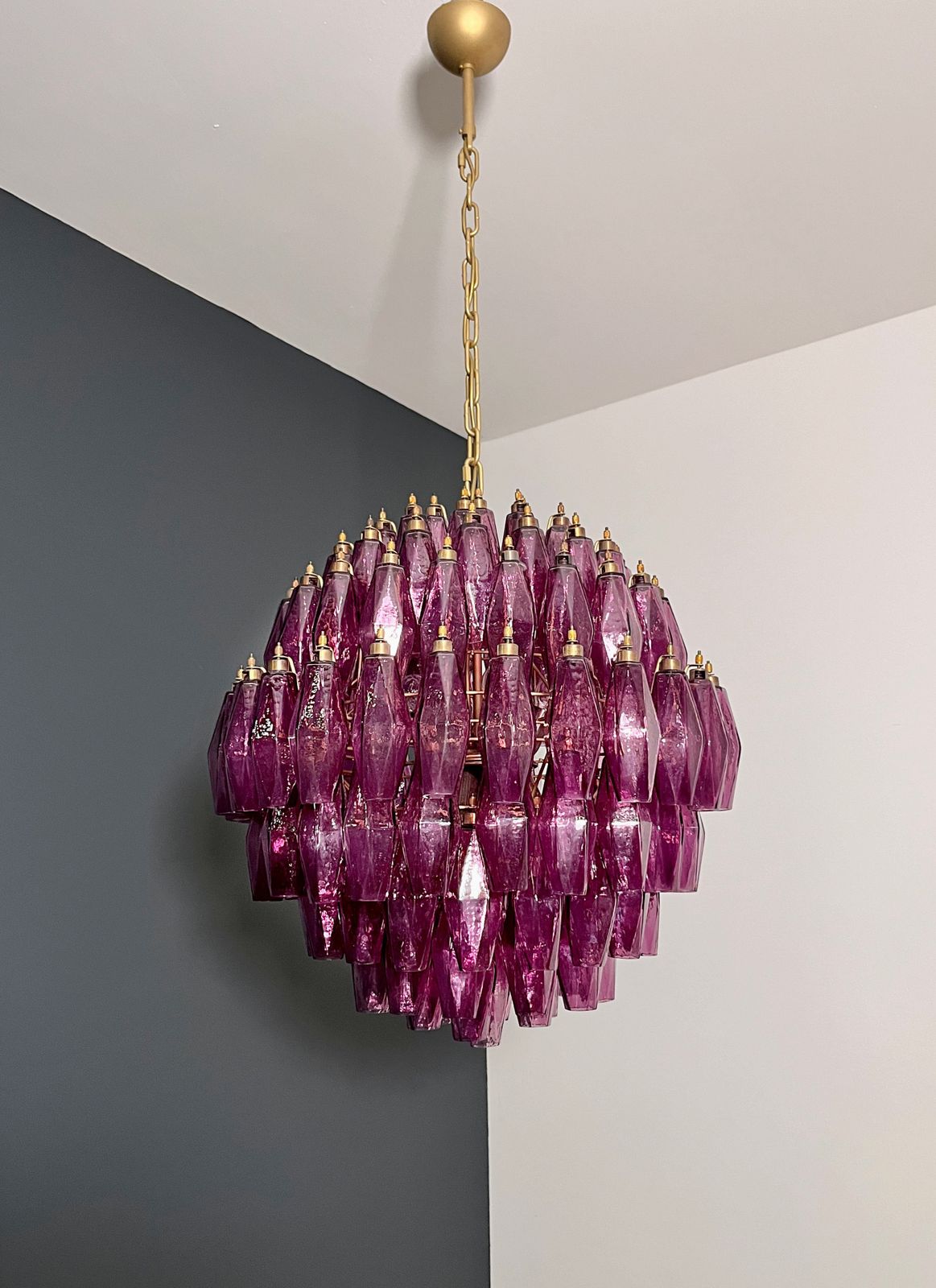 Amazing Spherical Murano Poliedri Candelier   140 Poliedri Amethyst photo Lighting