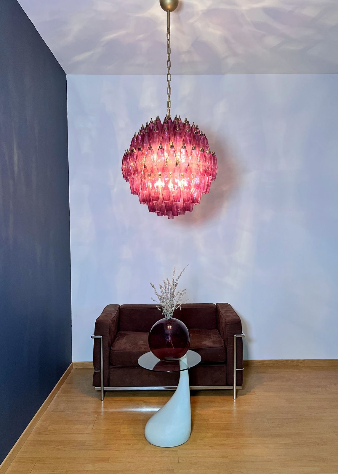 Lighting Amazing Spherical Murano Poliedri Candelier   140 Poliedri Amethyst photo