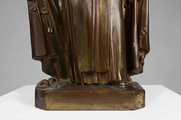 Large Holy Maria Statue In Bronze Painted Plaster, Belgium, 1930s photo buy