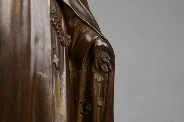 Large Holy Maria Statue In Bronze Painted Plaster, Belgium, 1930s photo vintage