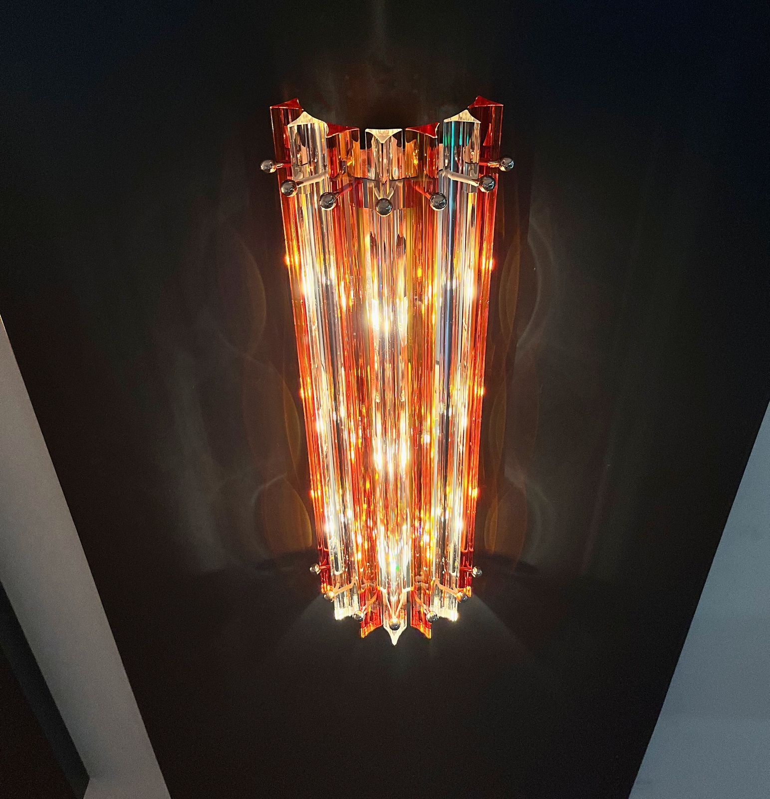 Pair Of Vintage Murano Wall Sconce – Clear And Amber Triedri   Column Model photo 900.0