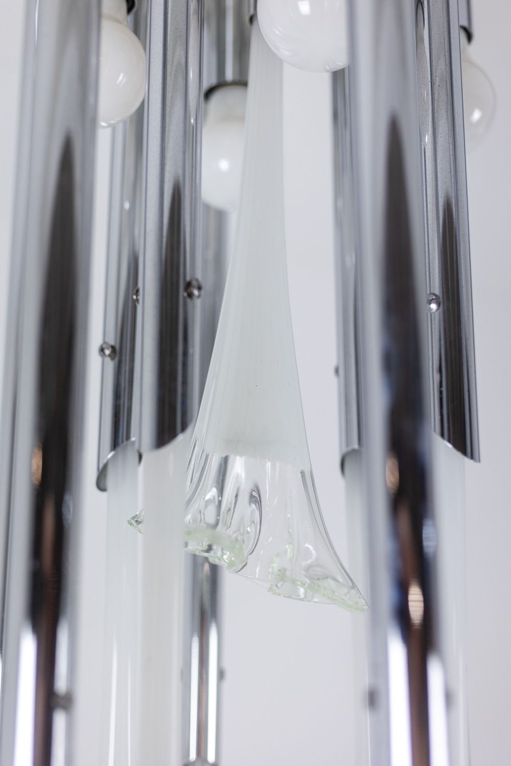 Chandelier In Murano Glass And Chrome Metal. 1970s. photo furniture