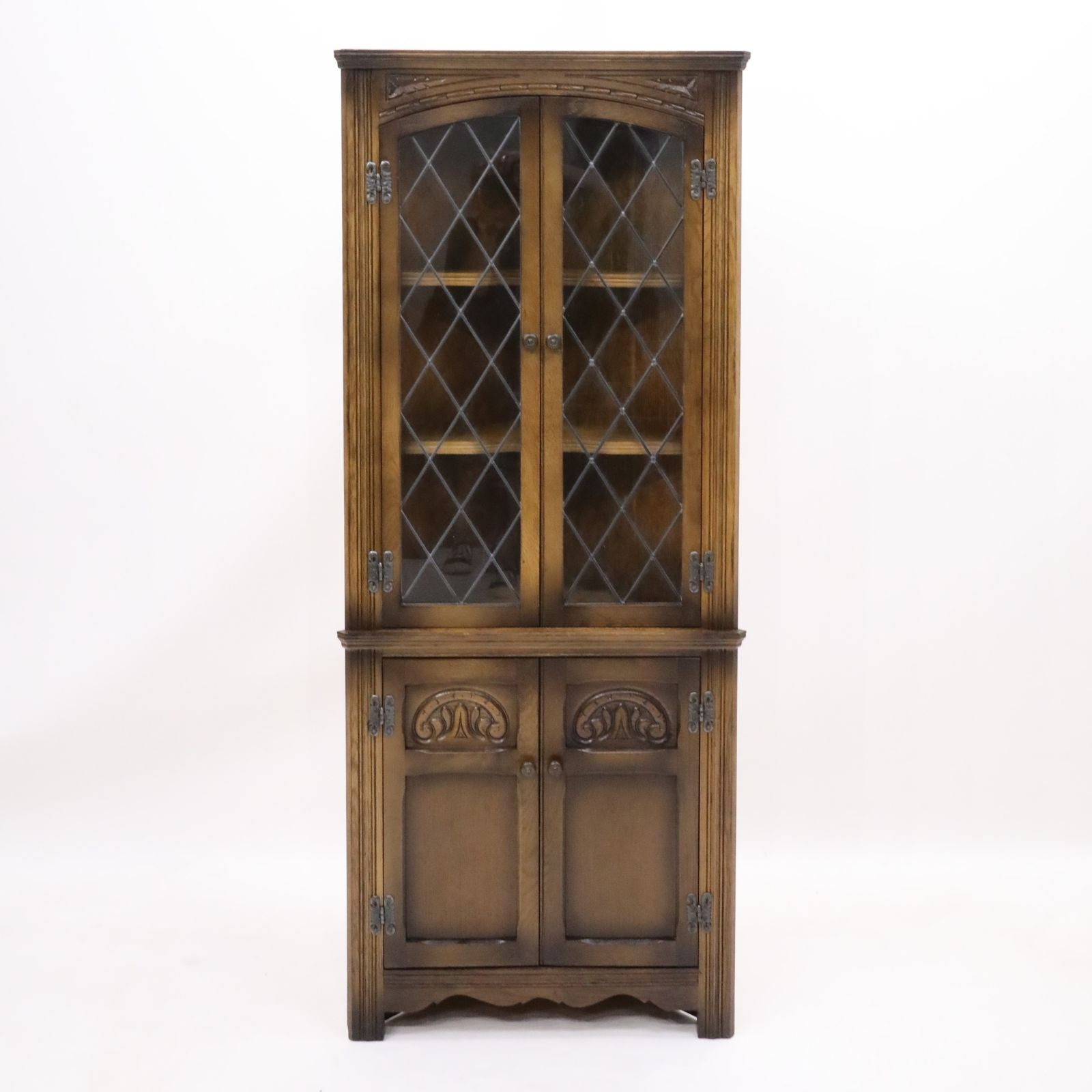 Old Charm Corner Display Cabinet With Leaded Glass Light Oak Free Uk Delivery*