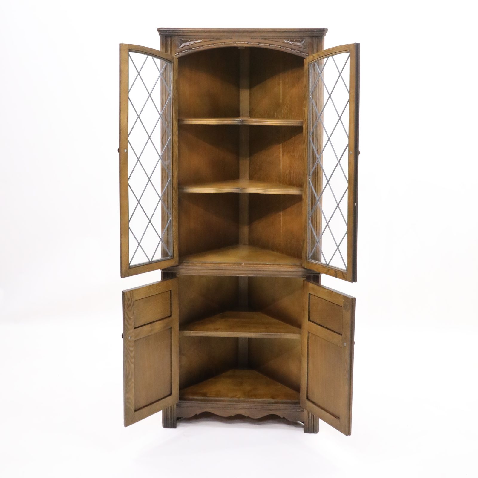 Old Charm Corner Display Cabinet With Leaded Glass Light Oak Free Uk Delivery* photo buy