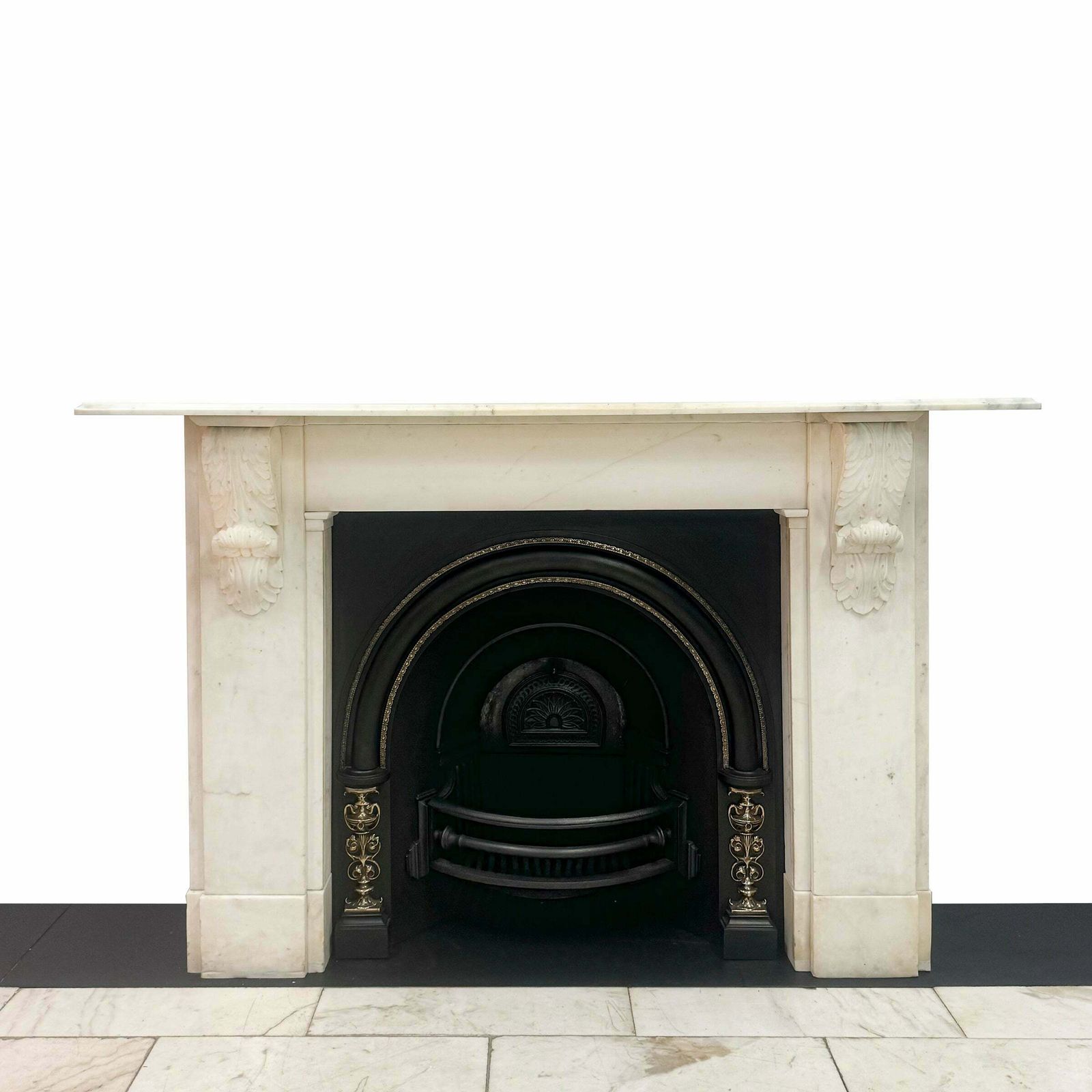 Antique Victorian Statuary Marble Chimneypiece With Carved Corbels