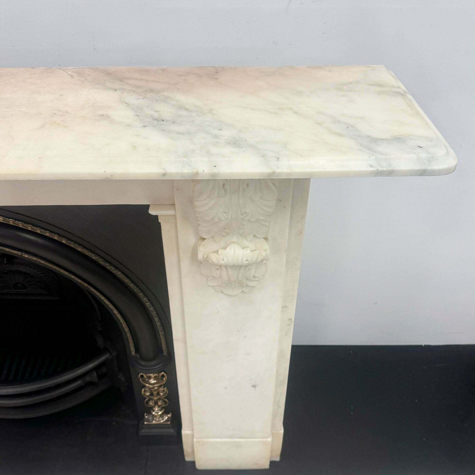Antique Victorian Statuary Marble Chimneypiece With Carved Corbels photo for sale