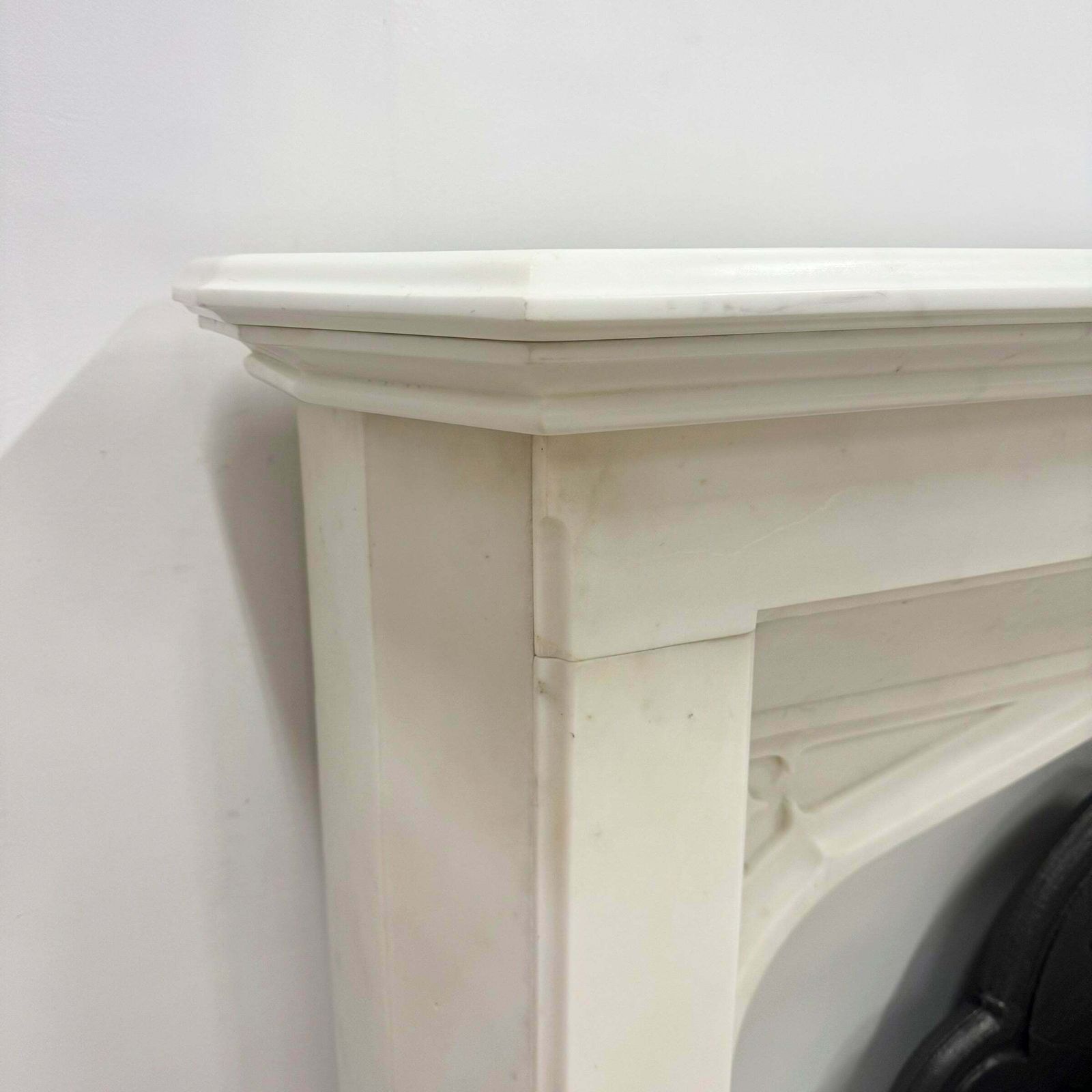 photo for sale Antique Gothic Revival Statuary Marble Fireplace
