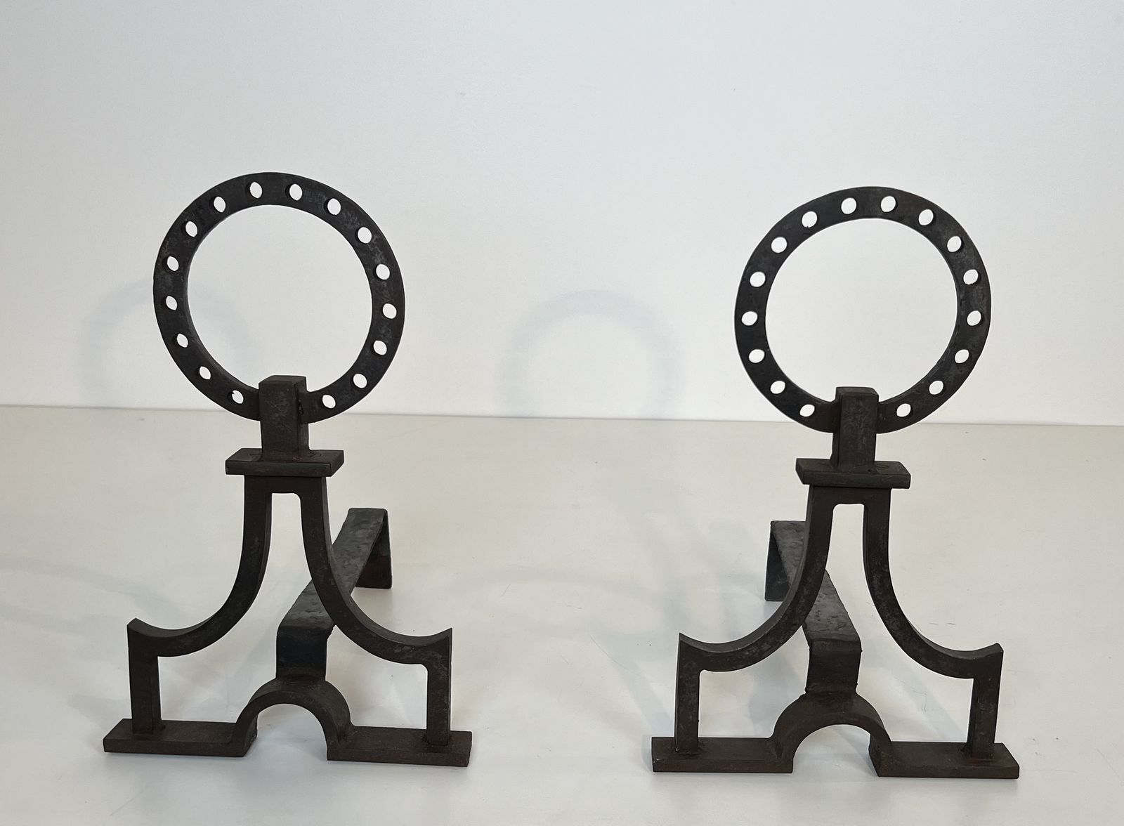 Pair Of Modernist Wrought Iron Andirons In The Style Of Gilbert Poillerat photo Home Fixtures