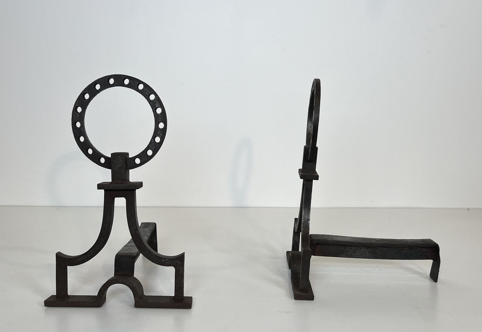 Pair Of Modernist Wrought Iron Andirons In The Style Of Gilbert Poillerat photo 1850.0