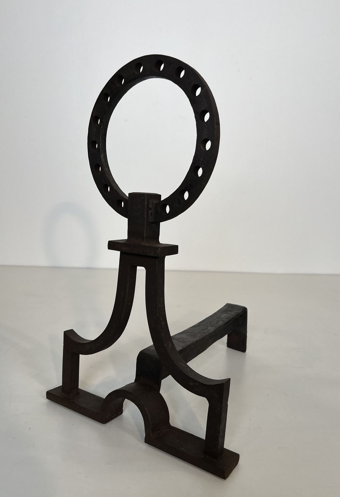 Pair Of Modernist Wrought Iron Andirons In The Style Of Gilbert Poillerat photo vintage