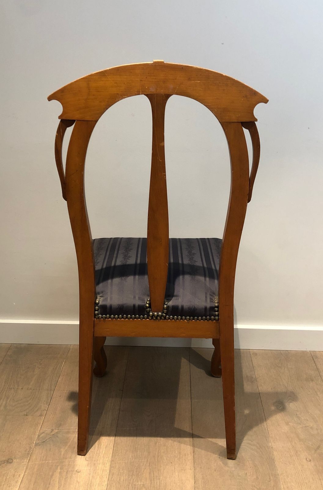 Set Of 4 Cherry Wood Chairs Decorated With Flowers And Plants From The Art Nouveau Period photo vinterior