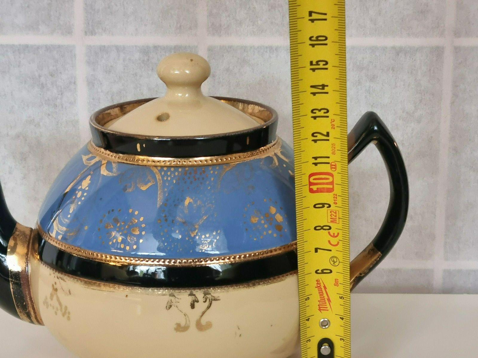 photo for sale Antique Sadler Teapot Betty Cream Blue & Gilt English China