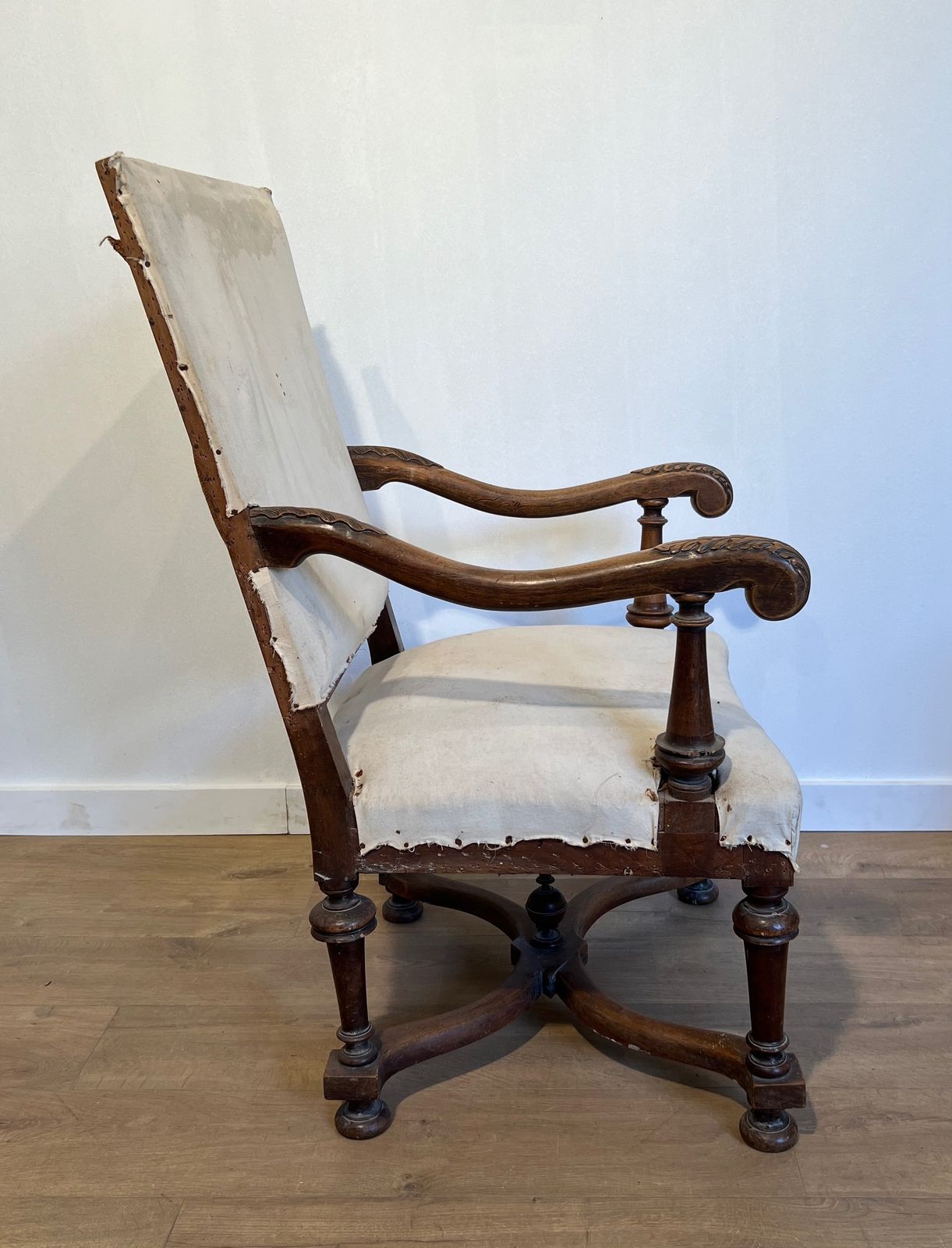 Pair Of Louis XIII Style High Back Walnut Armchairs photo vinterior