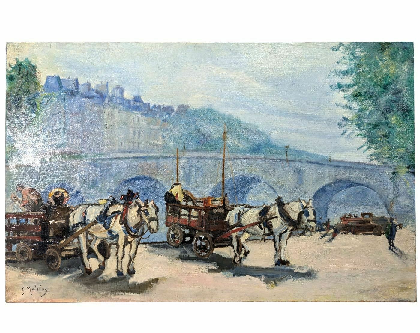 Parisian Scene On The Banks Of The Seine Gustave Madelain Oil Painting