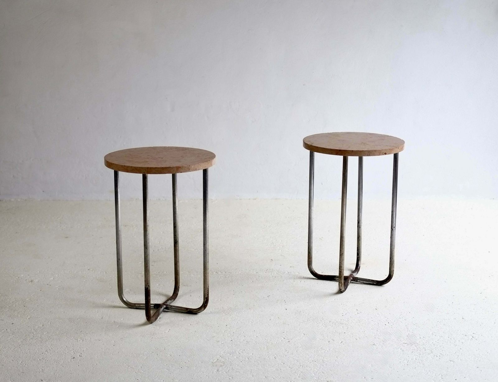 Bauhaus Style Tubular Stone Side Tables, Circa 1930's photo for sale