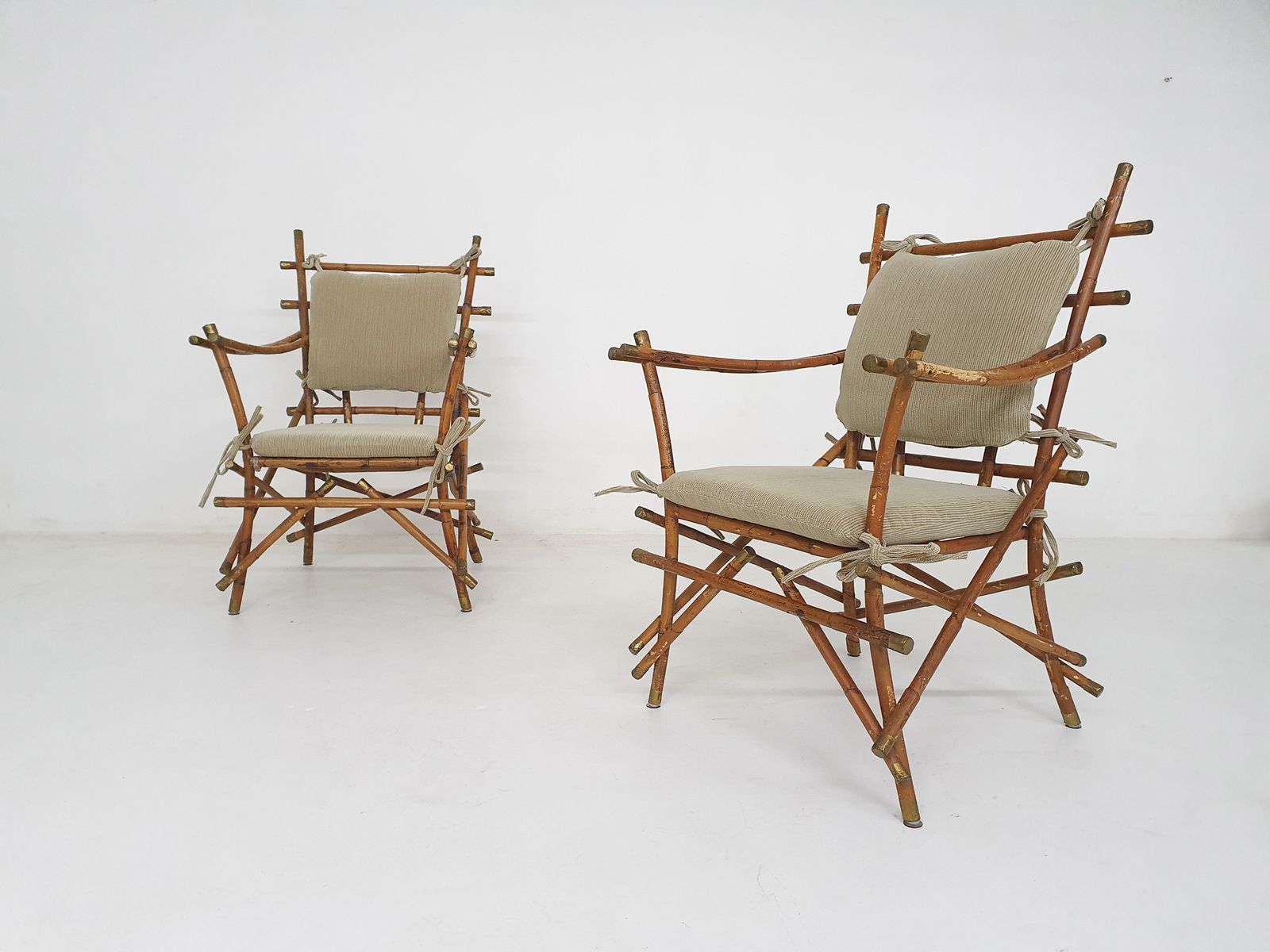 Set Of Two Bamboo Arm Chairs, Italy 1960's photo Furniture