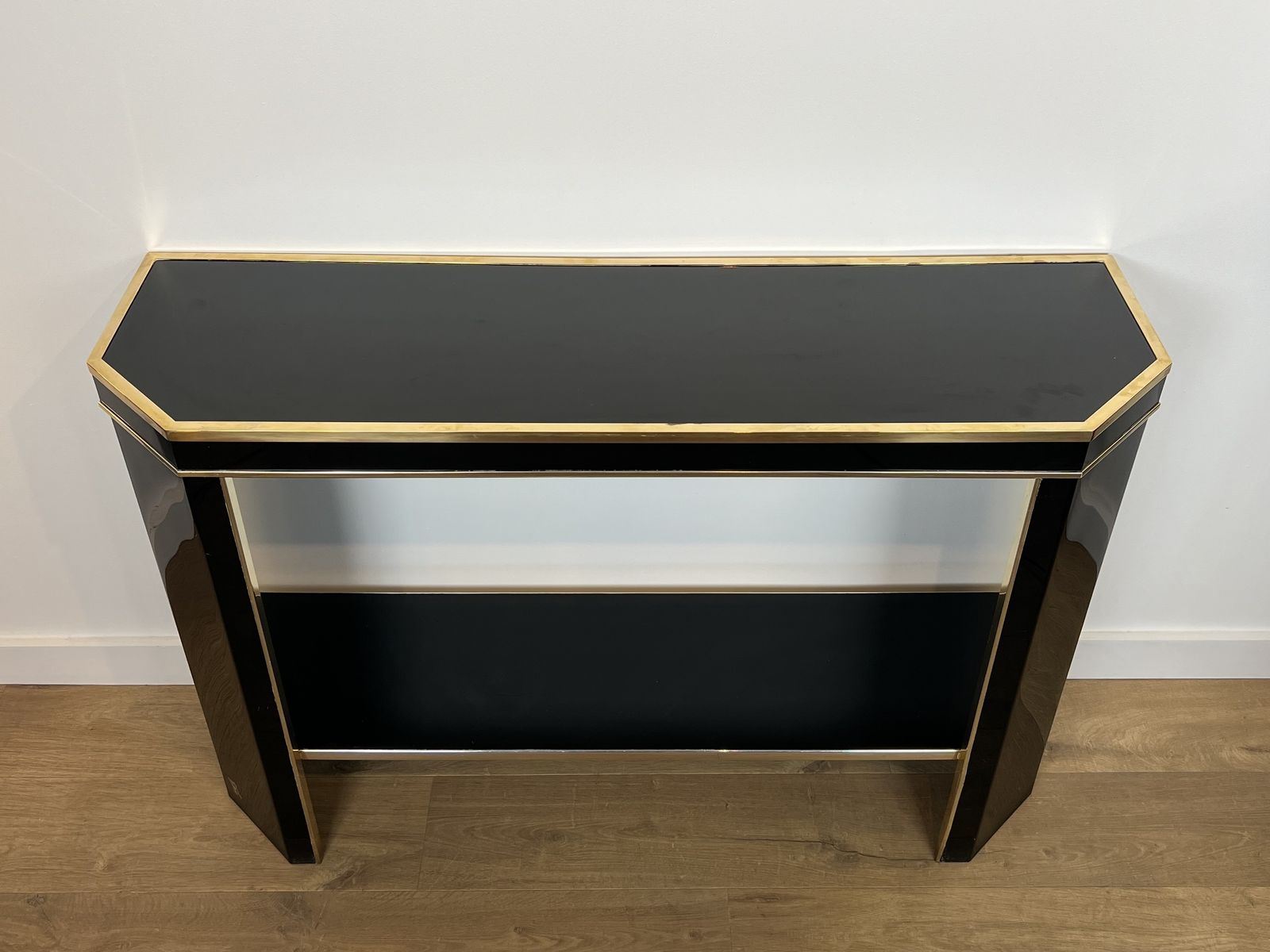 Console In Black Lacquer And Gold Metal Signed Jean Claude Mahey photo furniture