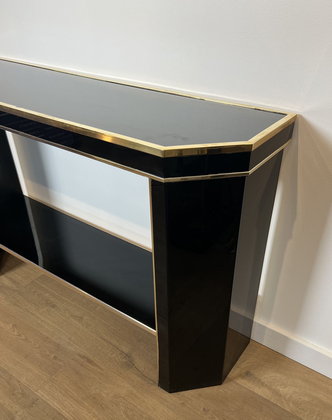 photo furniture Console In Black Lacquer And Gold Metal Signed Jean Claude Mahey